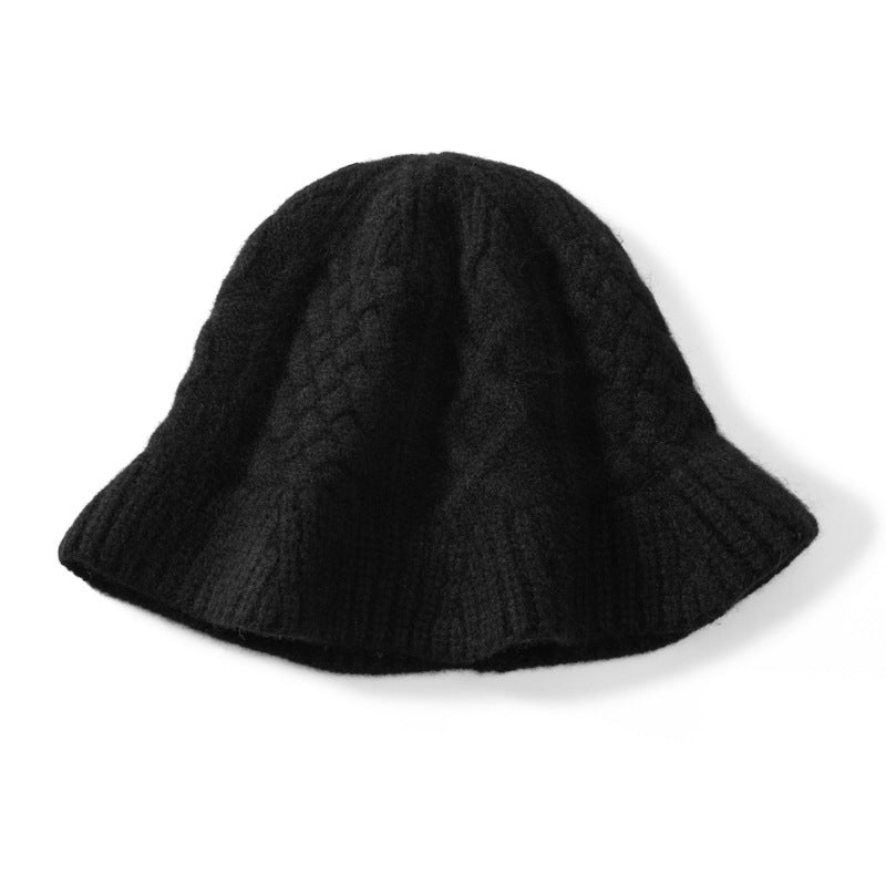 Cashmere Bucket Hat for Women Cable Knit Cashmere Hat Flared Brim