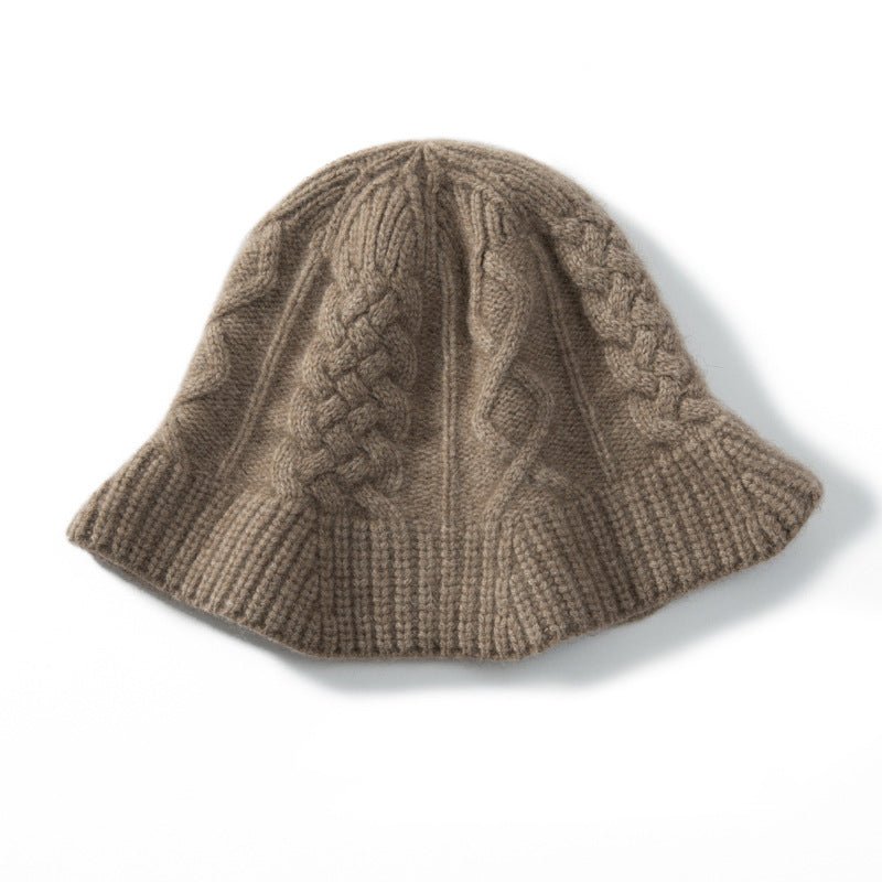 Cashmere Bucket Hat for Women Cable Knit Cashmere Hat Flared Brim