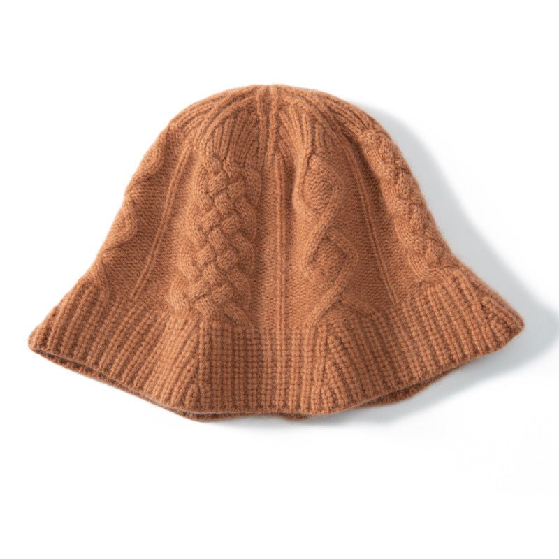 Cashmere Bucket Hat for Women Cable Knit Cashmere Hat Flared Brim