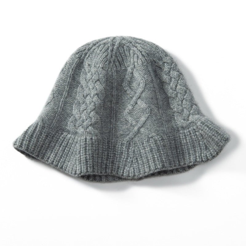 Cashmere Bucket Hat for Women Cable Knit Cashmere Hat Flared Brim