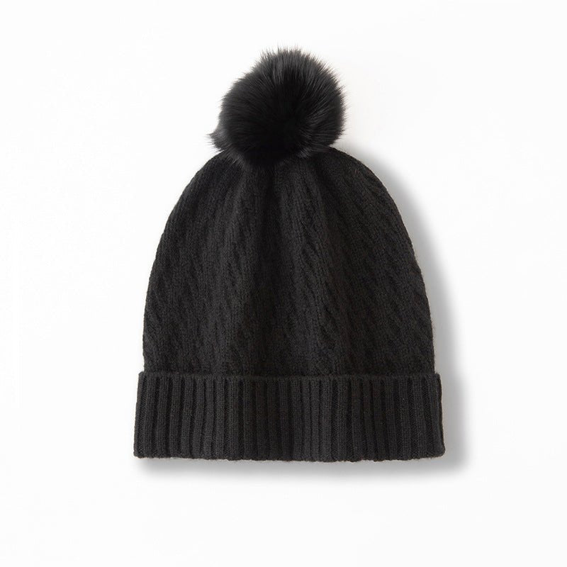 Cashmere Slouch Hat with Pom Womens Cable Knit Cashmere Beanie Winter Hat