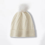 Cashmere Slouch Hat with Pom Womens Cable Knit Cashmere Beanie Winter Hat