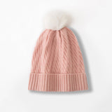 Cashmere Slouch Hat with Pom Womens Cable Knit Cashmere Beanie Winter Hat