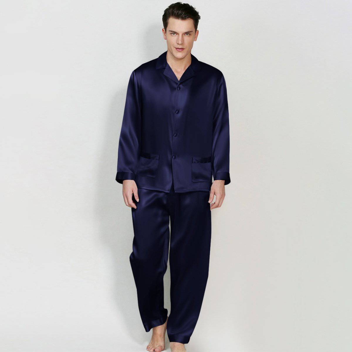 Classic Men Long Silk Pajama Set Real Pure Silk Pajamas