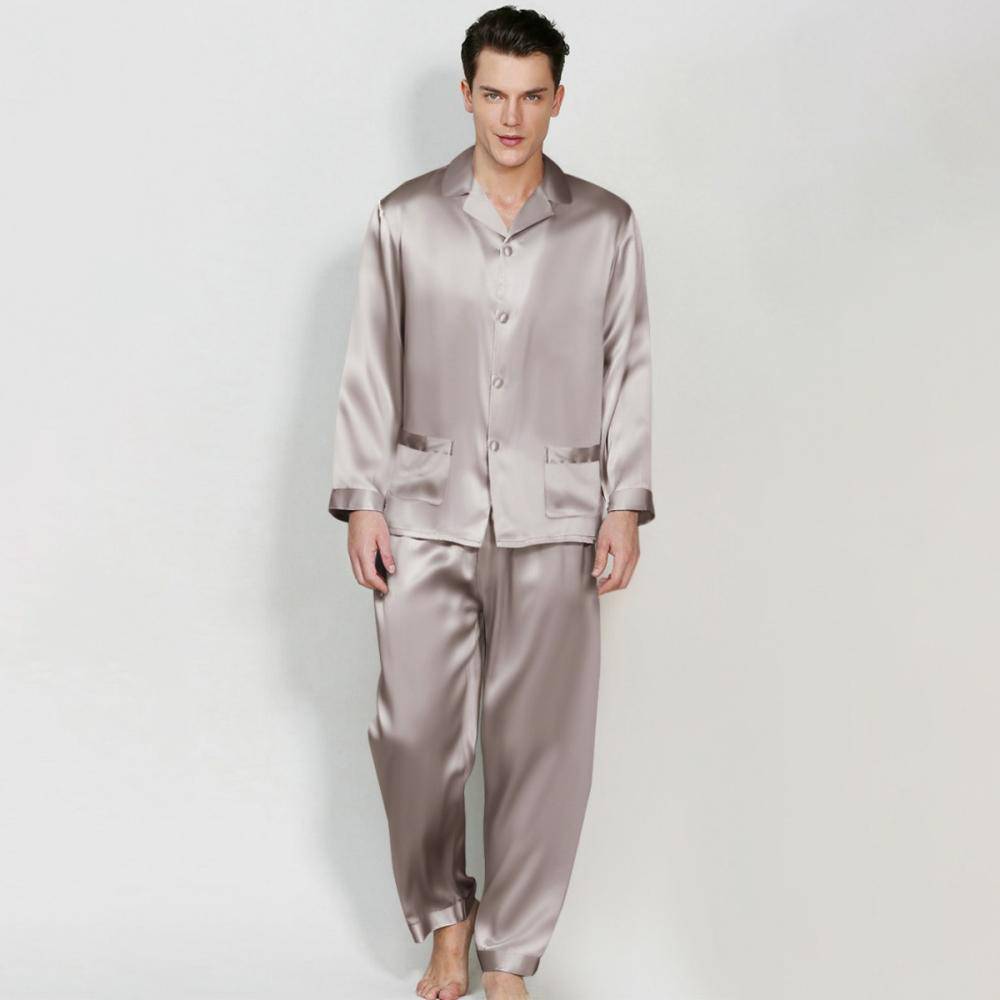 Classic Men Long Silk Pajama Set Real Pure Silk Pajamas