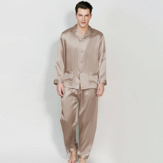 Classic Men Long Silk Pajama Set Real Pure Silk Pajamas