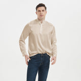 Classic Silk Pullover Shirt For Men 100% Mulberry Silk Long Sleeves Stand Collar Top - slipintosoft