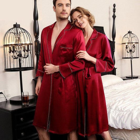 Luxury  Silk Matching Robe For Couple 100% Pure Silk Robe For Adults Woman And Man Silk Bathrobe