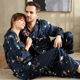 Long Printed Silk Matching Pajamas Set