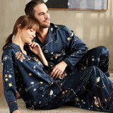 Long Printed Silk Matching Pajamas Set