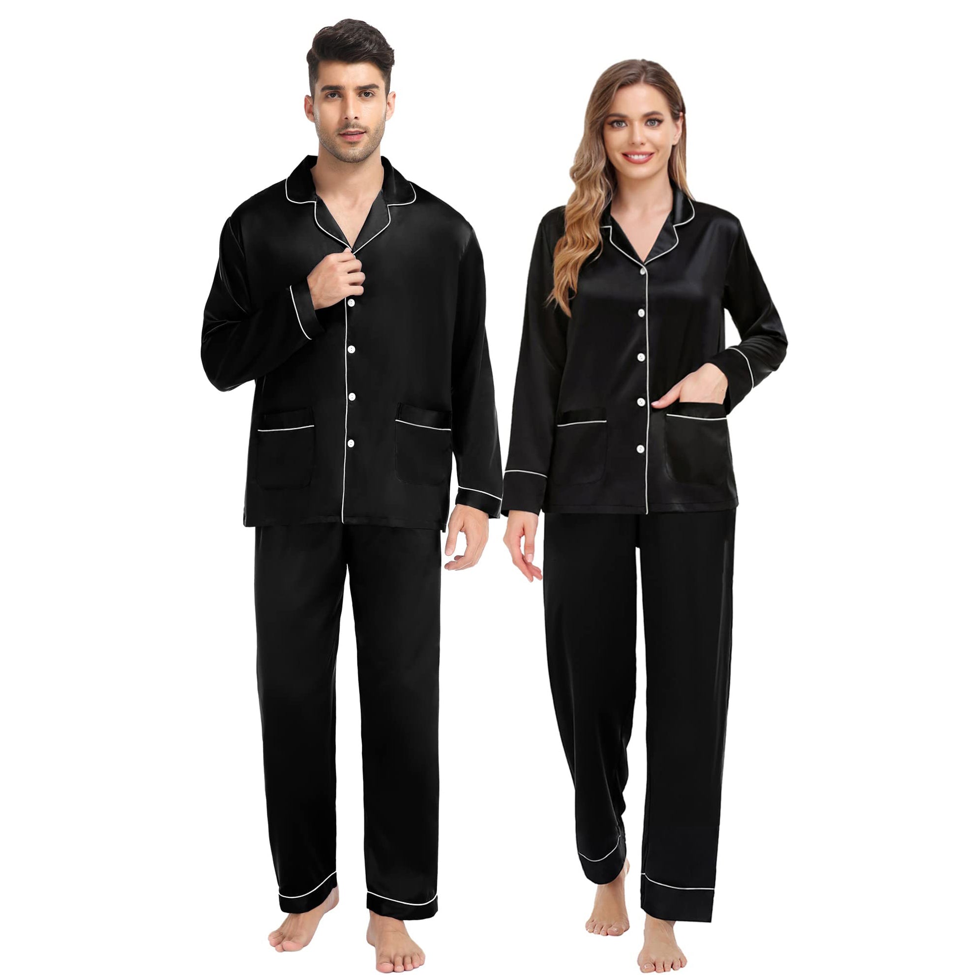 Matching Silk Pajamas Sets Long Pure Couples Silk Pajamas