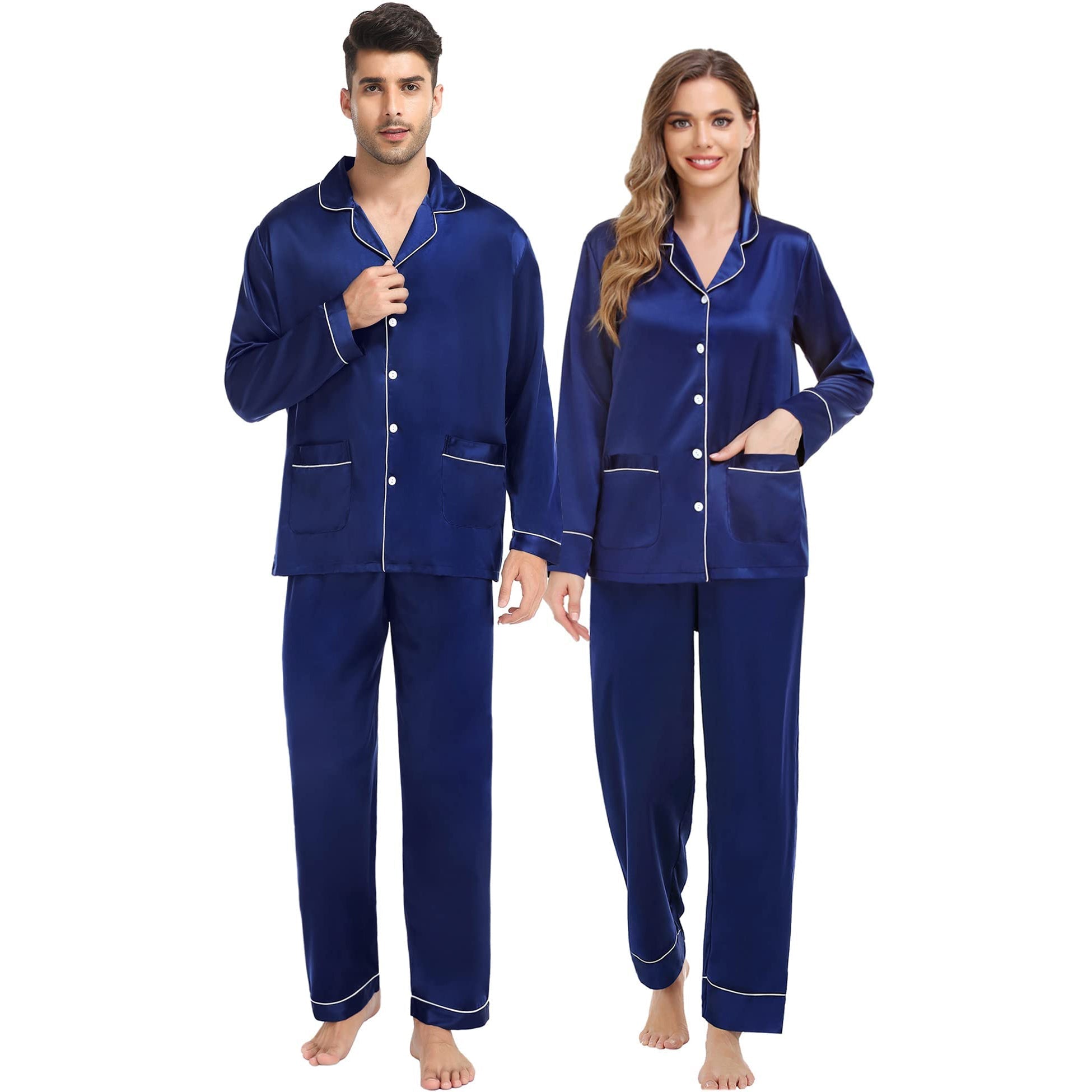 Matching Silk Pajamas Sets Long Pure Couples Silk Pajamas