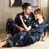 Couples Silk Matching Pajamas Sets universe Printed Silk Pajamas