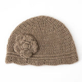 Crochet Knit Cashmere Hat with Sequins Flower Cashmere Blend Beanie