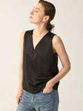 Dark Grey V-Neck Silk Tank Top - slipintosoft