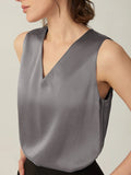 Dark Grey V-Neck Silk Tank Top - slipintosoft