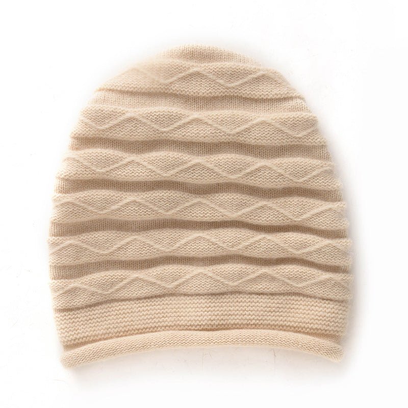 Diamond Wave Cashmere Beanie for Women Textured Cashmere Knit Hat
