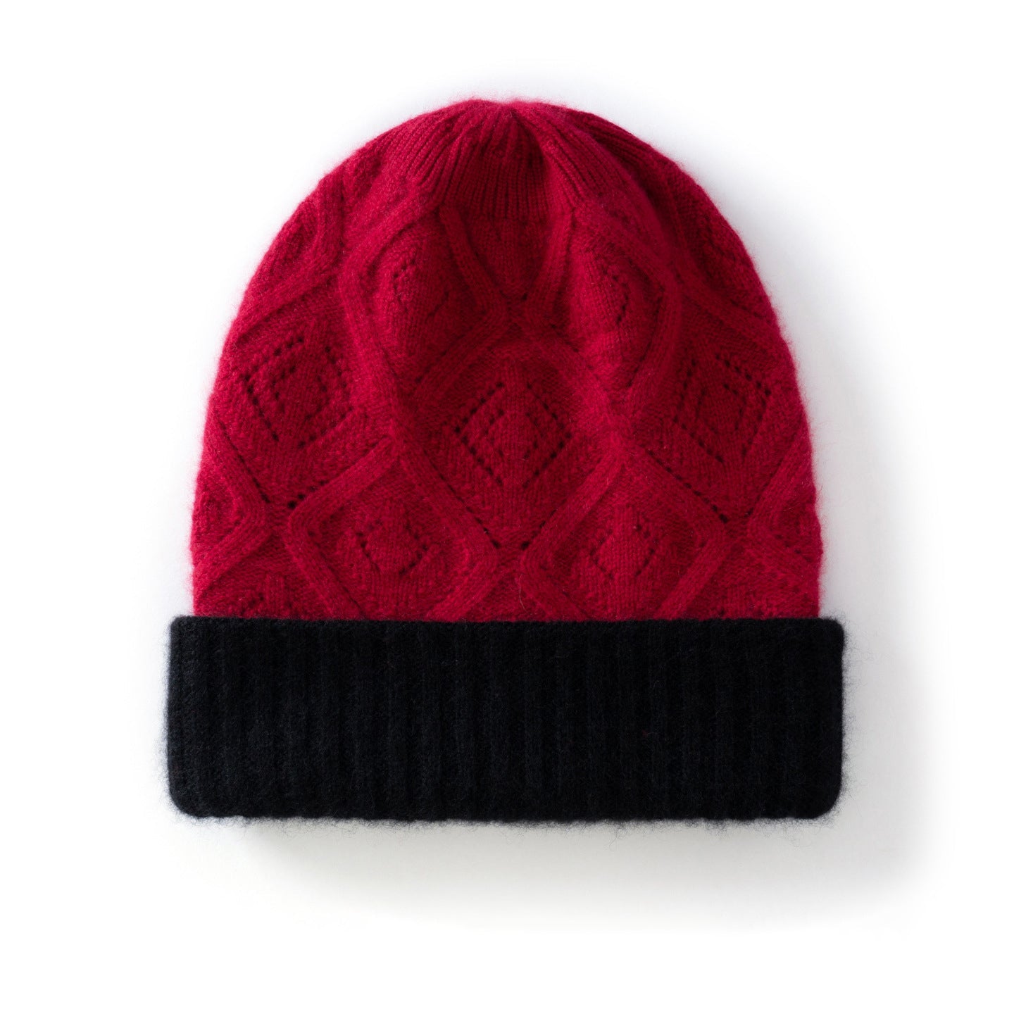 Double Layer Diamond Knit Pure Cashmere Beanie Cashmere Winter Hat