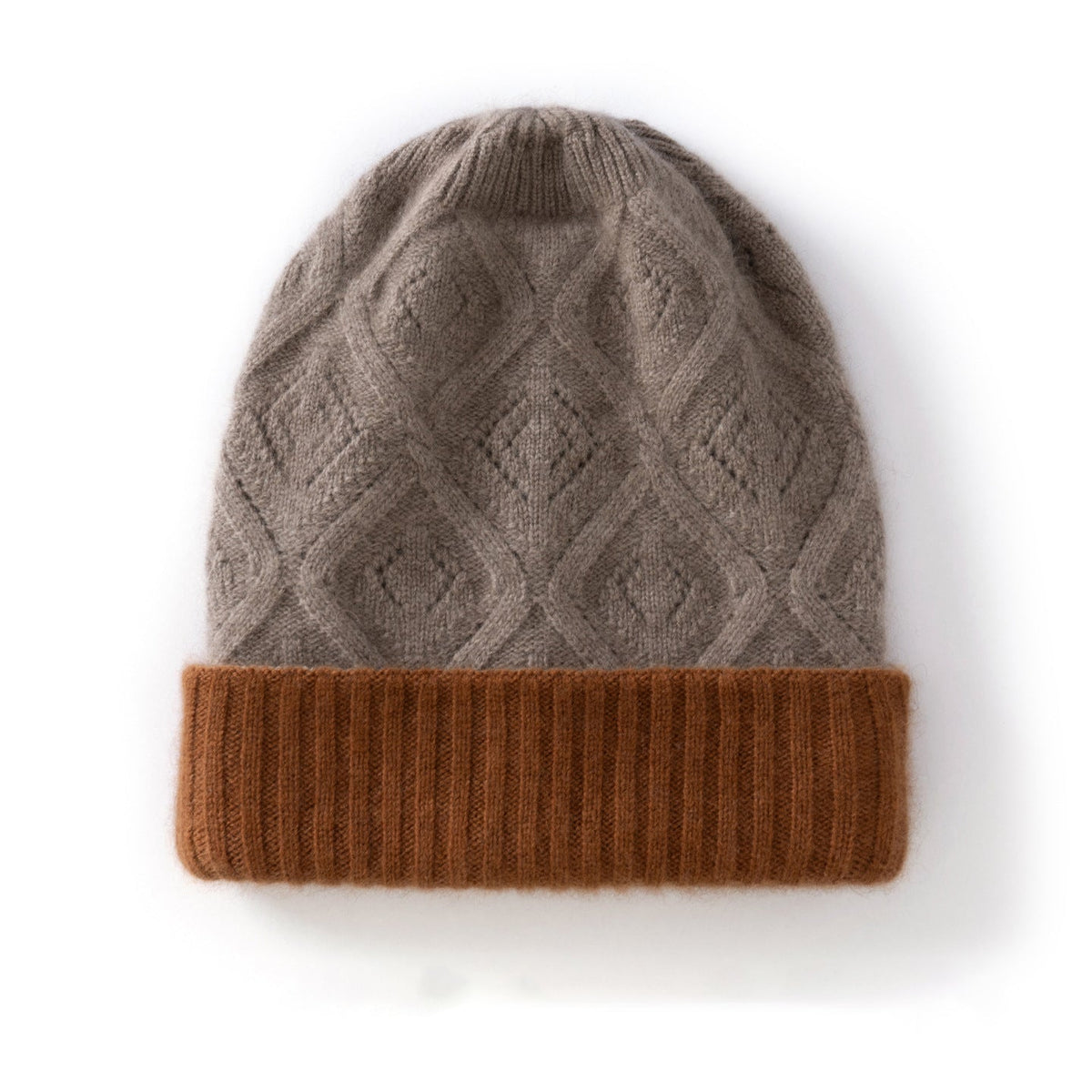Double Layer Diamond Knit Pure Cashmere Beanie Cashmere Winter Hat