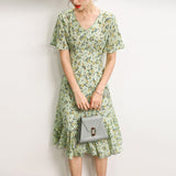 Elegant Floral Print  Women's Silk Dress Pure 100% Pure Mulberry Silk Dresses