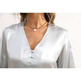 Elegant Ladies Silk Blouse V Neck Silk Shirts 100% Mulberry Silk Long Sleeves Top - slipintosoft