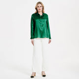 Elegant Womens Pearl Buckle Silk Blouse Silk Long Sleeves Shirt