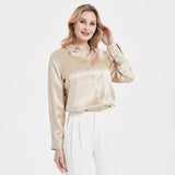 Elegant Womens Pearl Buckle Silk Blouse Silk Long Sleeves Shirt