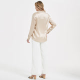 Elegant Womens Pearl Buckle Silk Blouse Silk Long Sleeves Shirt