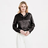 Elegant Womens Pearl Buckle Silk Blouse Silk Long Sleeves Shirt