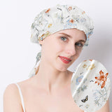 Floral Printed Silk Sleep Cap 100% Pure Mulberry Silk Sleep Bonnet