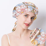 Floral Printed Silk Sleep Cap 100% Pure Mulberry Silk Sleep Bonnet