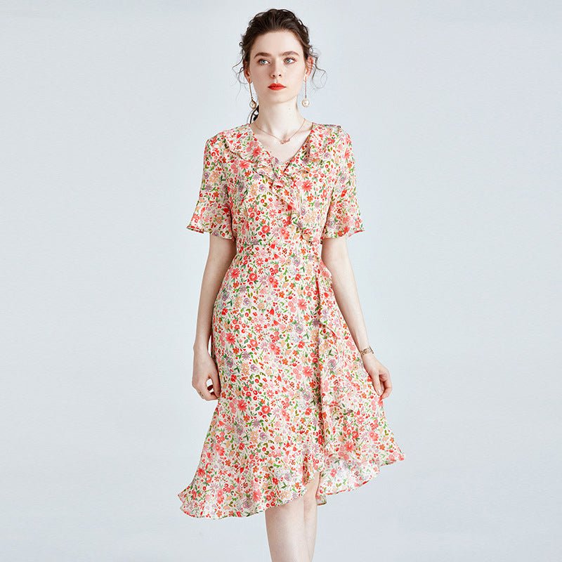 Floral pure Silk Dress for Ladies Guest Party Silk Floral Dresses