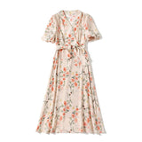 Floral Pure Silk Midi Dress Guest Party Silk Wrap Dresses