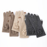 Flower Cashmere Gloves Touchscreen Fingers Pure Knitted Mittens