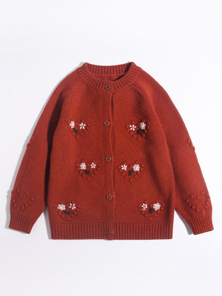 Girls Cashmere Cardigan Floral Embroidery Kids Cashmere Sweater