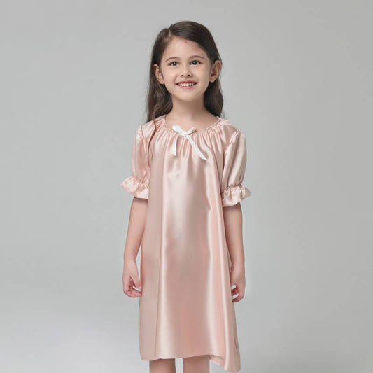 19 Momme Girls Princess Silk Nightgown Luxury Round Neck Sleep Dress for Children -  slipintosoft