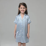 19 Momme Kid's Silk Nightshirt Girls Fashion Sleep Shirt with Pocket White Piping -  slipintosoft