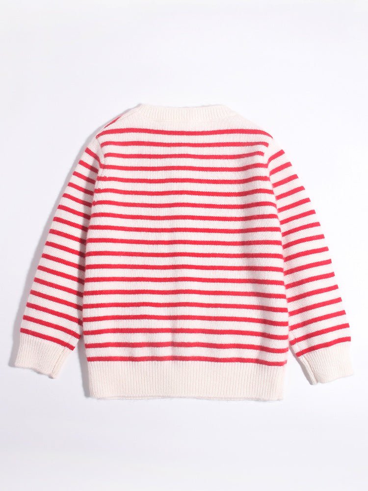 Girls Striped Cashmere Cardigan Kids Strawberry Embroidery Cashmere Sweater