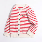 Girls Striped Cashmere Cardigan Kids Strawberry Embroidery Cashmere Sweater