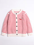 Girls Striped Cashmere Cardigan Kids Strawberry Embroidery Cashmere Sweater