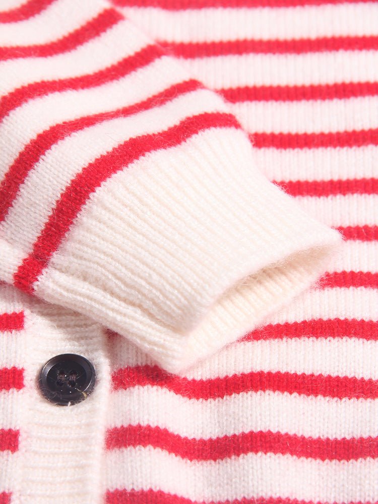 Girls Striped Cashmere Cardigan Kids Strawberry Embroidery Cashmere Sweater