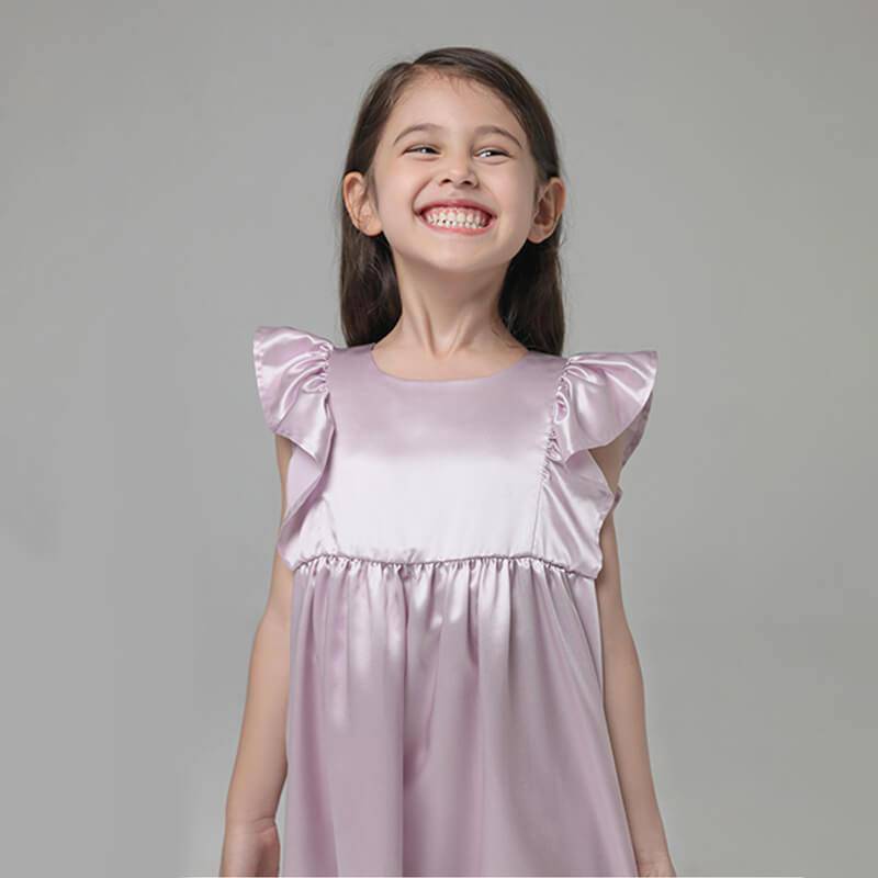 19 Momme Grils Silk Nightgown Cute Princess Dress with Ruffles Kid's Luxury Sleep Dress -  slipintosoft