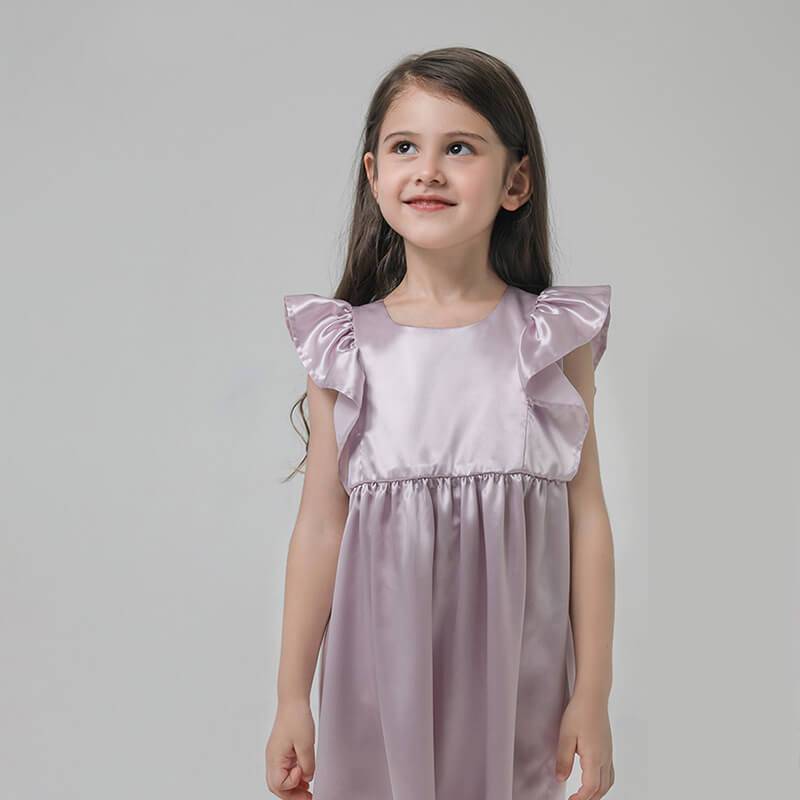 19 Momme Grils Silk Nightgown Cute Princess Dress with Ruffles Kid's Luxury Sleep Dress -  slipintosoft