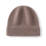 Kids Cashmere Beanie Knit Cashmere Hat with Ribbed Cuff Multi Colors Taupe S