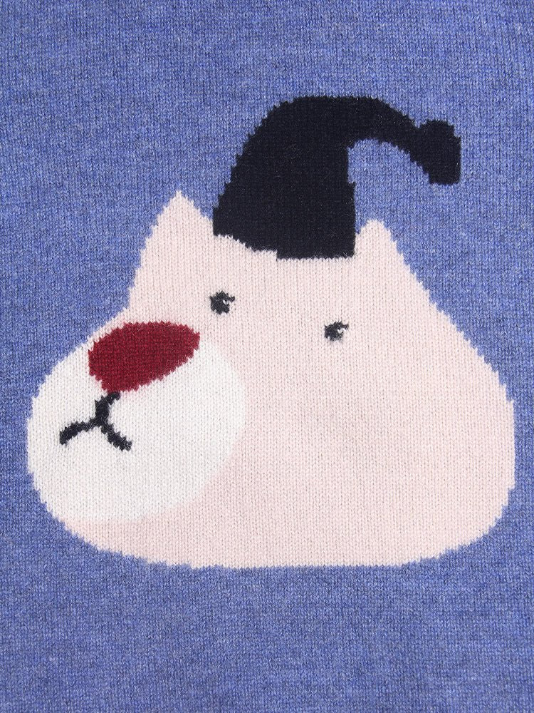 Kids Cashmere Sweater Cartoon Bear Intarsia Crew Neck Cashmere Pullover