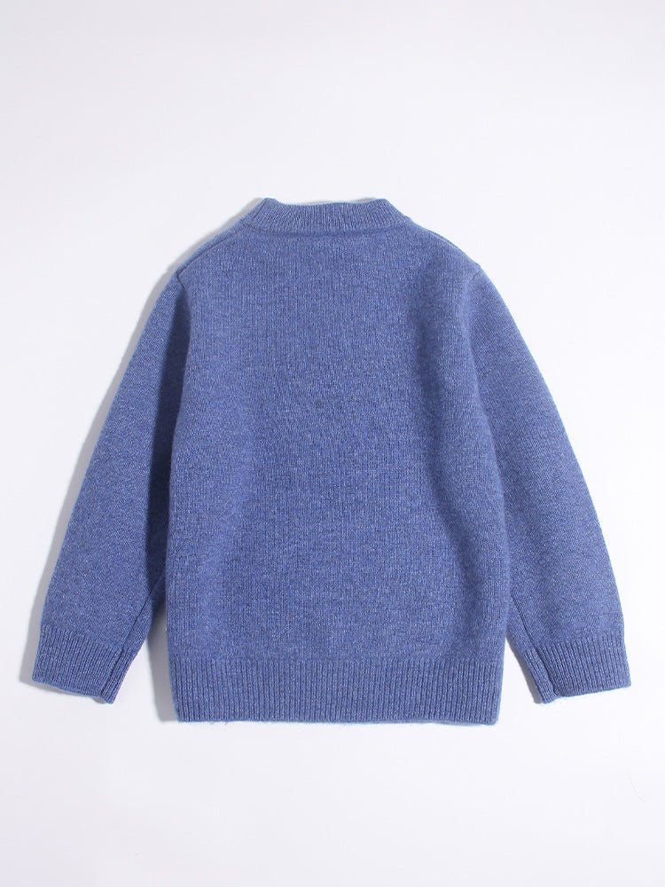 Kids Cashmere Sweater Cartoon Bear Intarsia Crew Neck Cashmere Pullover
