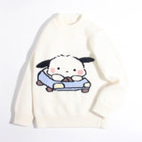 Kids Cashmere Sweater Puppy Driving Cartoon Design Cashmere Pullover