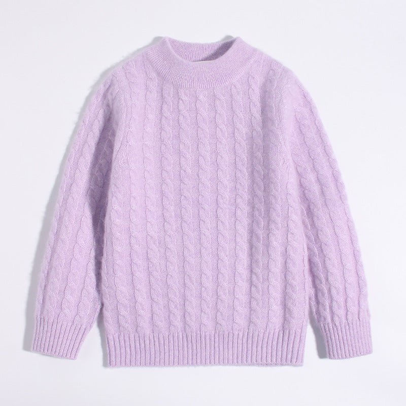 Kids Crew Neck Pure Cashmere Sweater Cable Knitted Cashmere Sweater