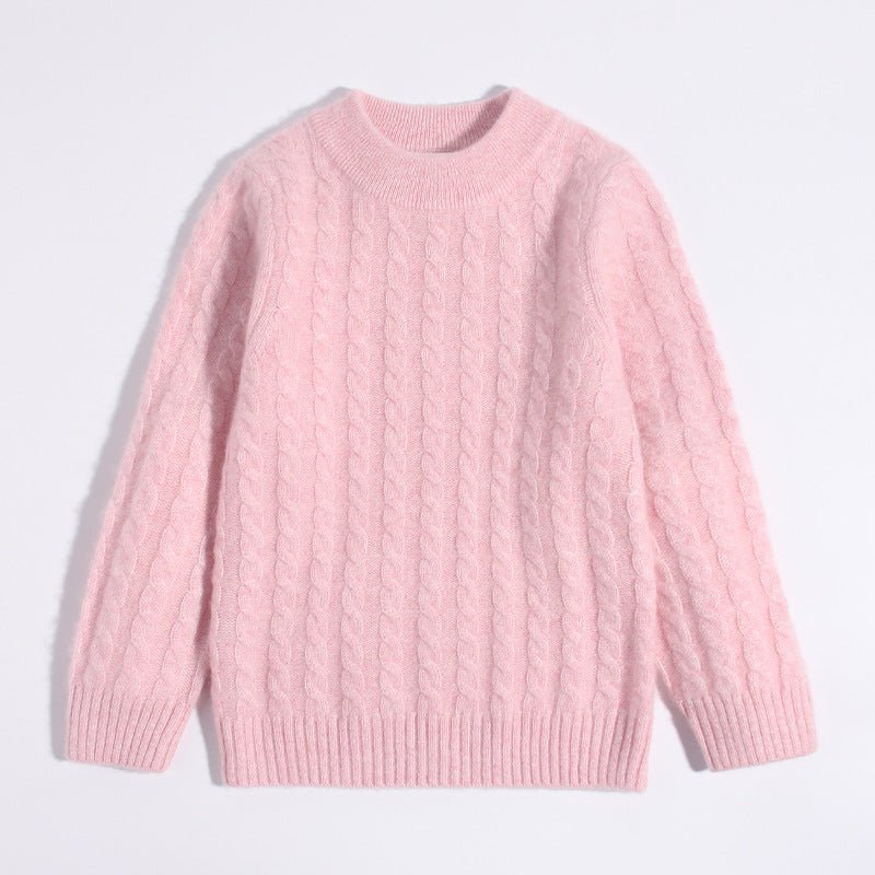Kids Crew Neck Pure Cashmere Sweater Cable Knitted Cashmere Sweater