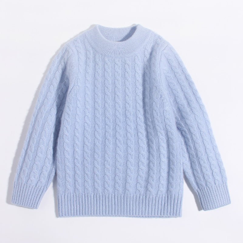 Kids Crew Neck Pure Cashmere Sweater Cable Knitted Cashmere Sweater